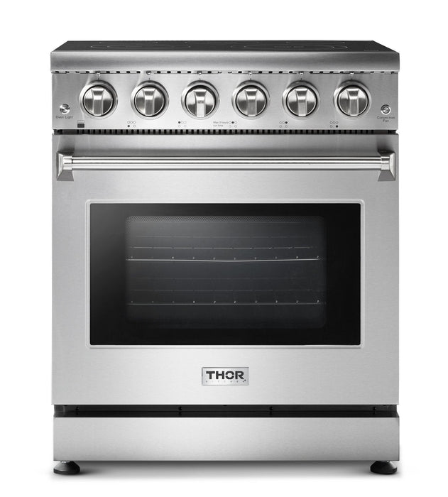 Thor Kitchen Appliance Package - 30 In. Electric Range, Range Hood, Counter-Depth Refrigerator with Water and Ice Dispenser, Dishwasher, Wine Cooler, AP-HRE3001-11
