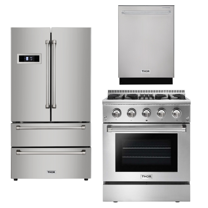 Thor Kitchen Appliance Package - 30 in. Gas Burner/Electric Oven Range, Refrigerator, Dishwasher, AP-HRD3088U-2