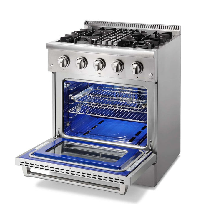 Thor Kitchen Package - 30 In. Propane Gas Burner/Electric Oven Range, Range Hood, Refrigerator, Dishwasher, Wine Cooler, AP-HRD3088ULP-W-12