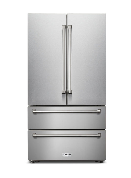 Thor Kitchen Appliance Package - 36" Natural Gas Range, Range Hood, Refrigerator, Dishwasher, Wine Cooler, AP-ARG36-4