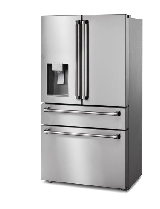 Thor Kitchen Appliance Package - 36 in. Natural Gas Range, Range Hood, Refrigerator with Water and Ice Dispenser, Dishwasher, Wine Cooler, AP-LRG3601U-11