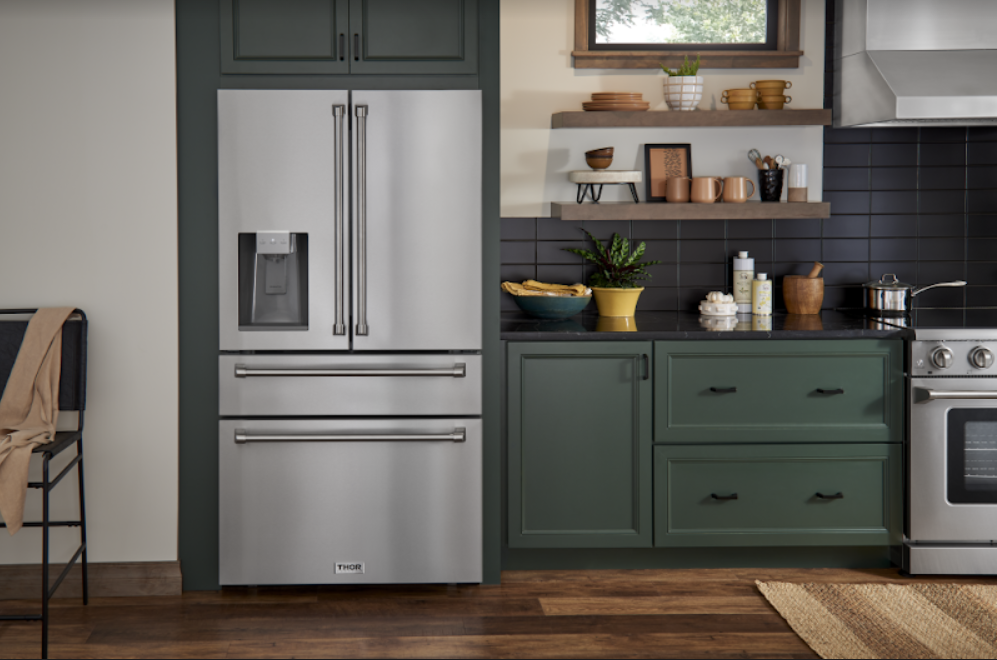 Thor Kitchen Appliance Package - 36 in. Gas Range, Range Hood, Refrigerator with Water and Ice Dispenser, Dishwasher, Wine Cooler, AP-HRG3618U-11