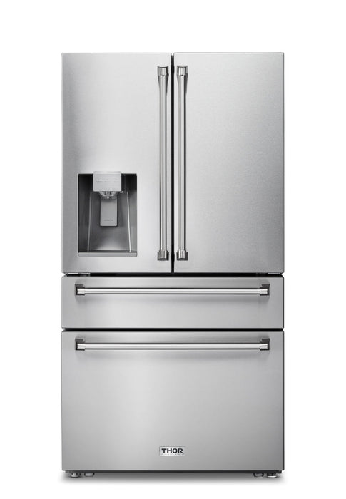 Thor Kitchen Appliance Package - 30" Natural Gas Range, Range Hood, Refrigerator with Water and Ice Dispenser, Dishwasher, Wine Cooler, AP-ARG30-11