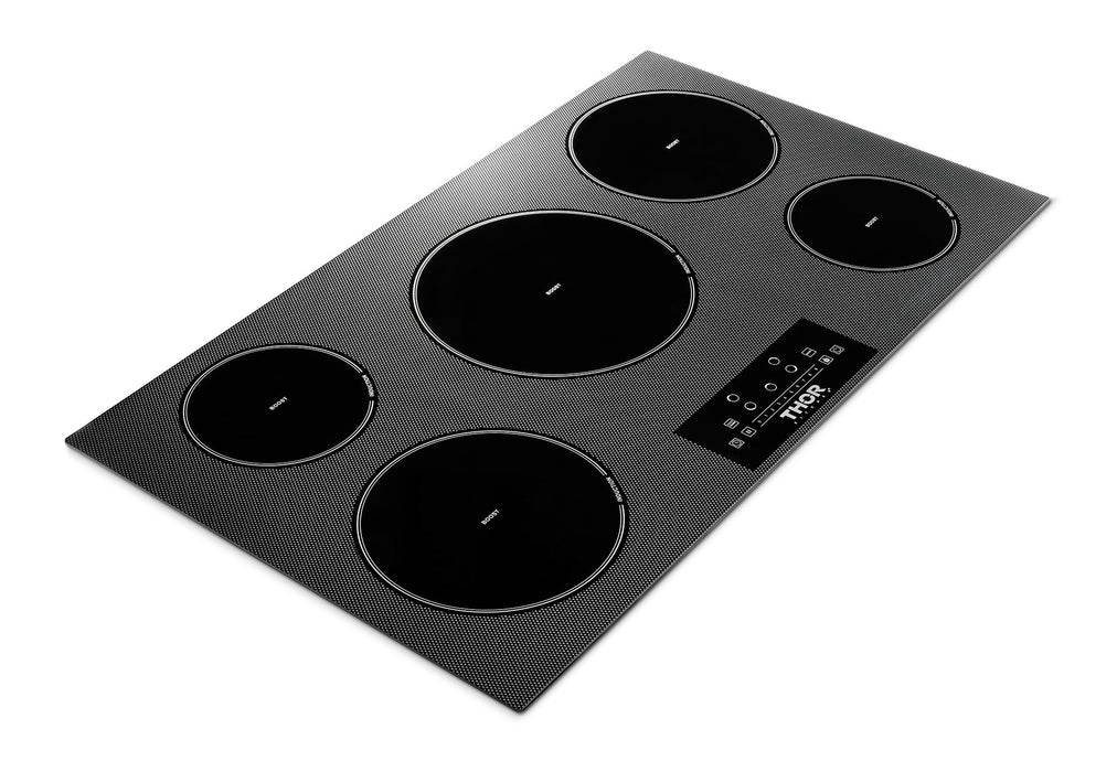 Thor Kitchen 36" Built-In Induction Cooktop with 5 Elements in Black, TIH36