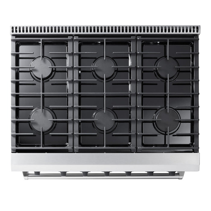 Thor Kitchen Appliance Package - 36 In. Gas Range, Range Hood, Refrigerator, Dishwasher, AP-LRG3601U-W-11