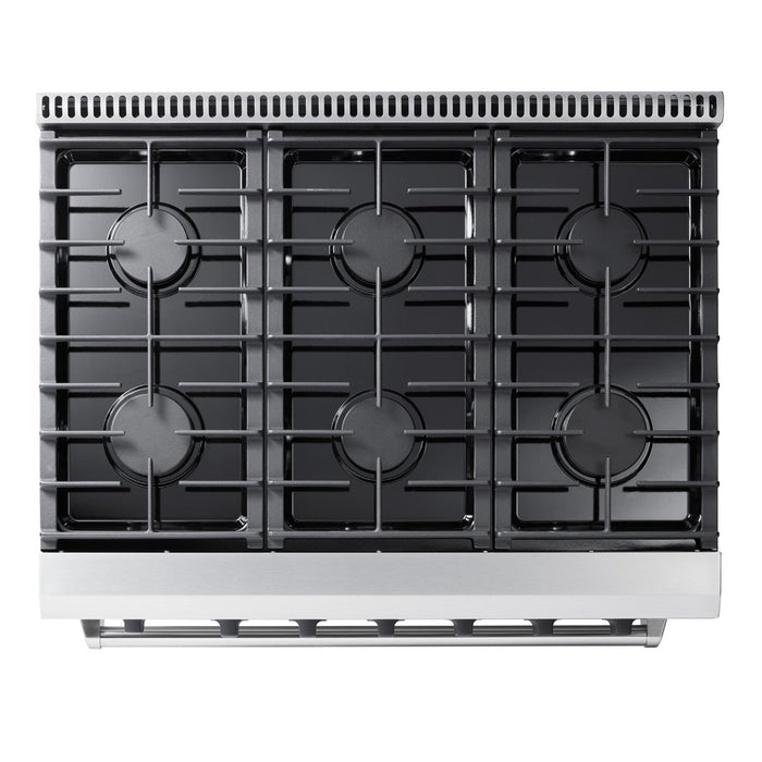 Thor Kitchen Appliance Package - 36 in. Natural Gas Range, Range Hood, AP-LRG3601U-C