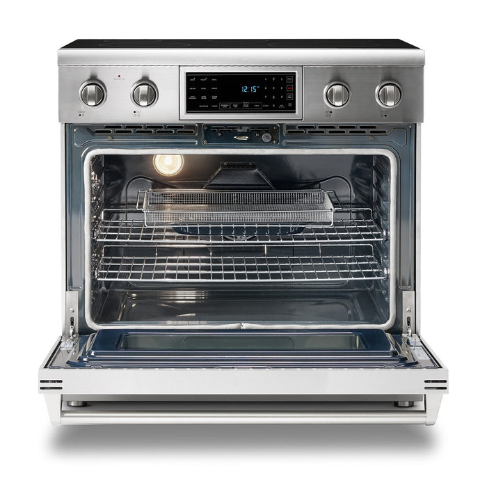 Thor Kitchen Appliance Package - 36 In. Electric Range, Range Hood, Refrigerator, Dishwasher, Wine Cooler, AP-TRE3601-4