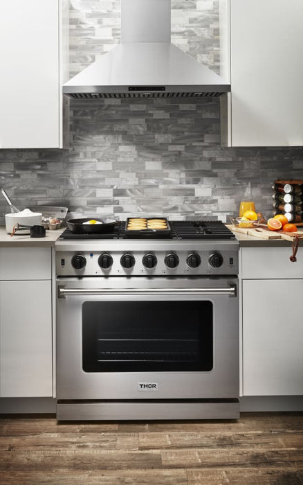 Thor Kitchen Appliance Package 36 Inch Propane Gas Range, Range Hood, AP-LRG3601ULP-W