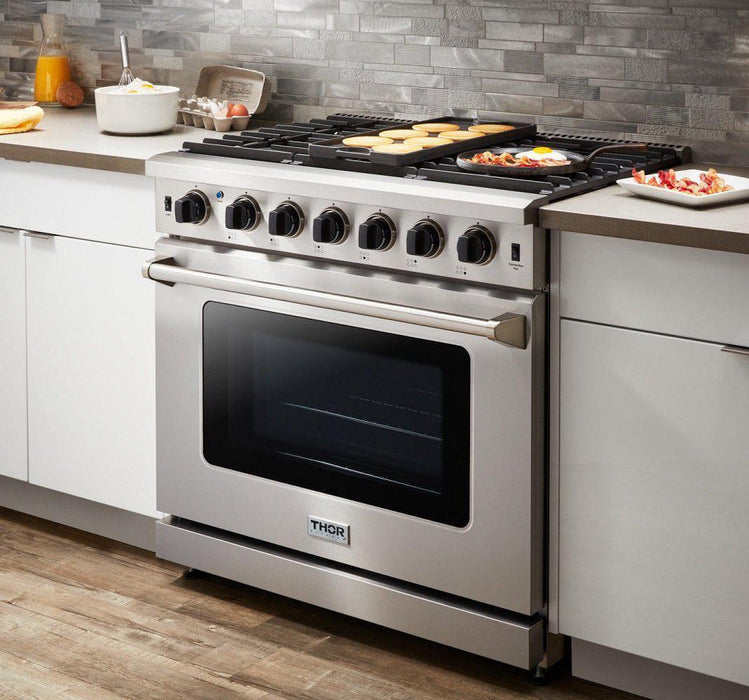 Thor Kitchen Appliance Package 36 Inch Propane Gas Range, Range Hood, AP-LRG3601ULP-W