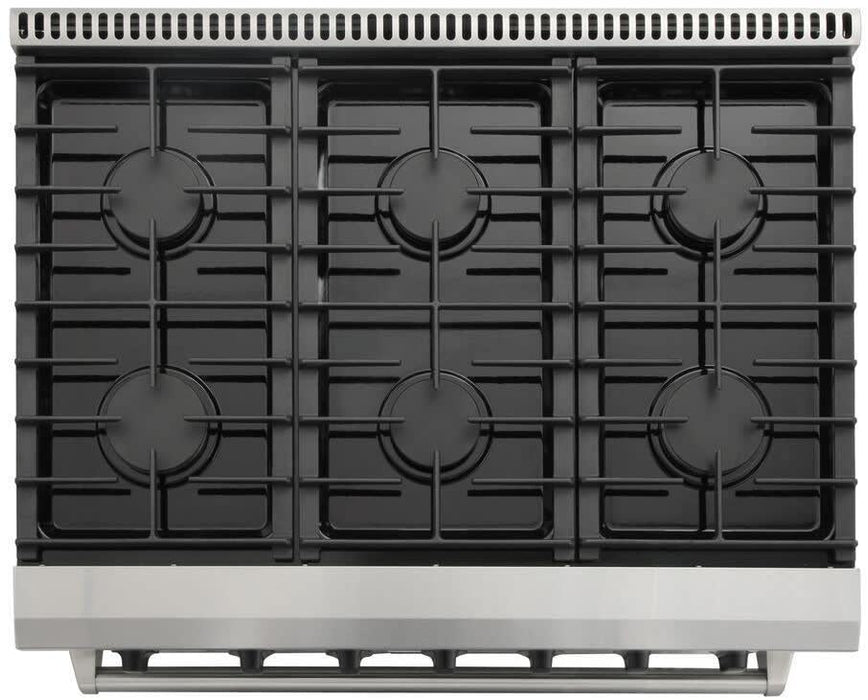 Thor Kitchen Appliance Package - 36 In. Natural Gas Range, Range Hood, Microwave Drawer, Refrigerator, Dishwasher, Wine Cooler, AP-LRG3601U-W-14