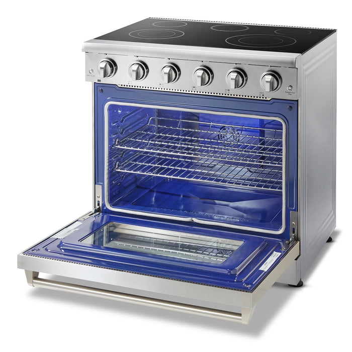 Thor Kitchen Appliance Bundle - 36" Electric Range, Range Hood, Refrigerator & Dishwasher, AB-HRE3601-3