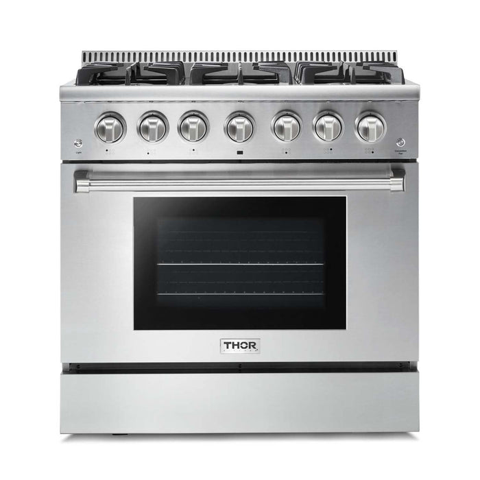 Thor Kitchen Appliance Package - 36 In. Gas Range, Range Hood, Microwave Drawer, AP-HRG3618U-C-4