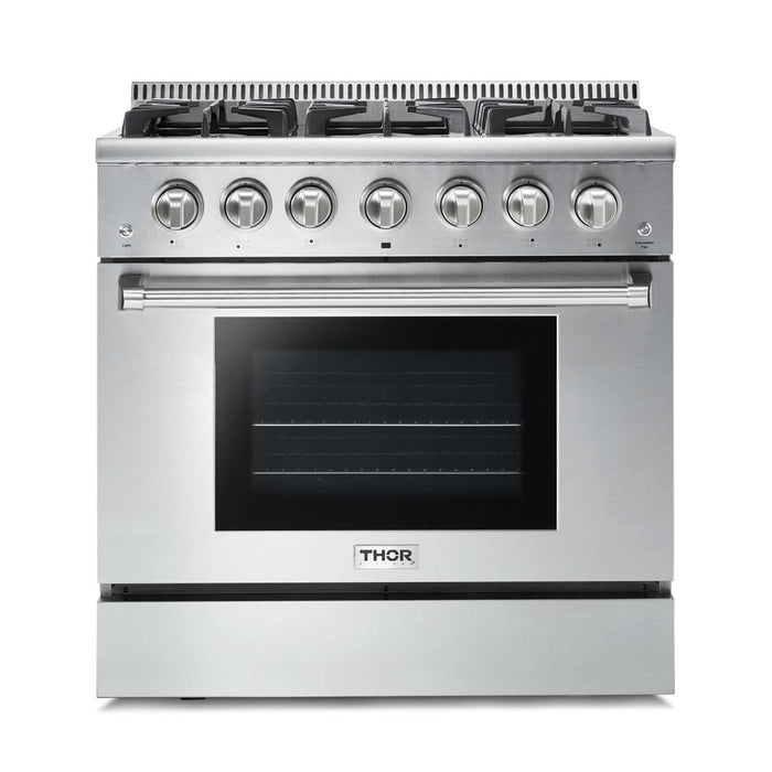 Thor Kitchen Appliance Package - 36 In. Propane Gas Range and Range Hood, AP-HRG3618ULP-W