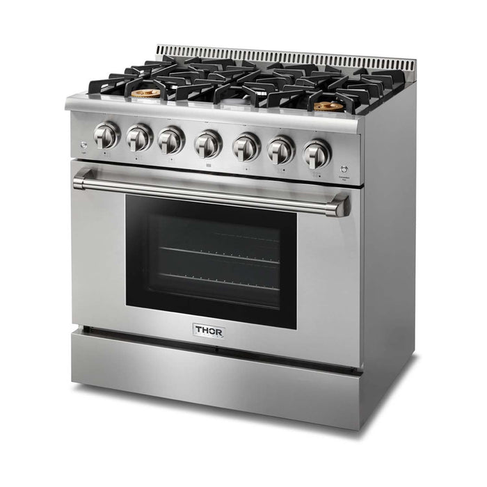 Thor Kitchen Appliance Package - 36 In. Gas Range, Range Hood, Microwave Drawer, AP-HRG3618U-C-4