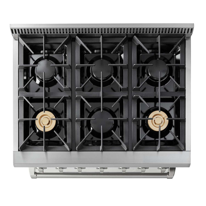 Thor Kitchen Appliance Package - 36 in. Natural Gas Range, Range Hood, Microwave Drawer, AP-HRG3618U-5