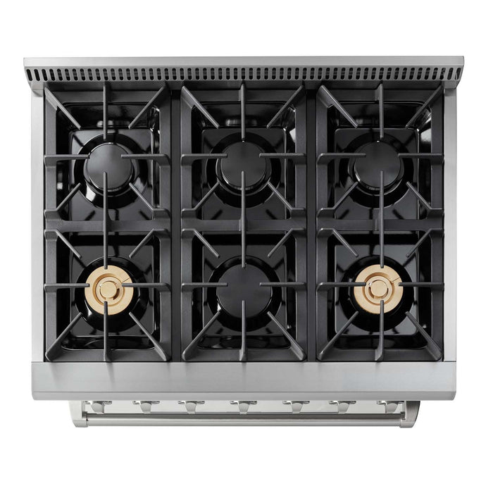 Thor Kitchen Appliance Package - 36" Professional Propane Gas Range and 36" Range Hood, AP-HRG3618ULP