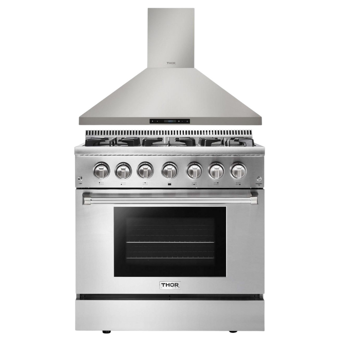 Thor Kitchen Appliance Package - 36 in. Propane Gas Burner/Electric Oven Range, Range Hood, AP-HRD3606ULP