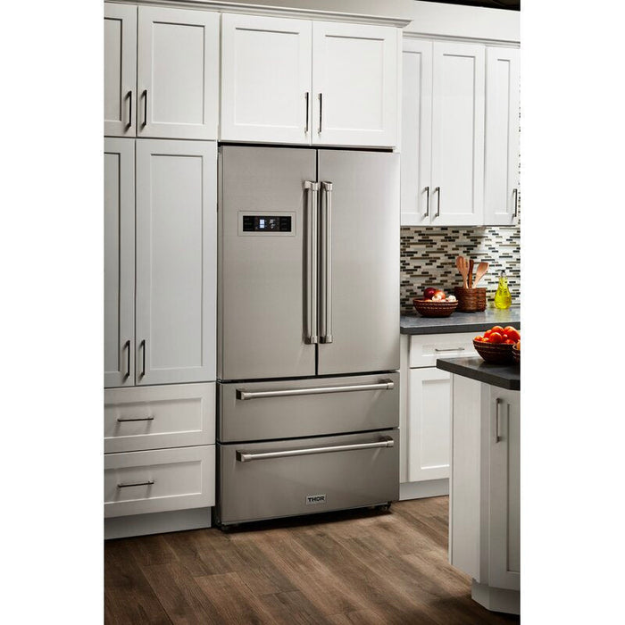 Thor Kitchen Appliance Package - 30 In. Gas Range, Range Hood, Refrigerator with Water and Ice Dispenser, Dishwasher, Wine Cooler, AP-HRG3080U-W-8