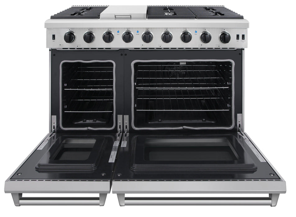 Thor Kitchen Appliance Package - 48" Propane Gas Range, Range Hood, Refrigerator, Dishwasher, Wine Cooler, AP-LRG4807ULP-W-12
