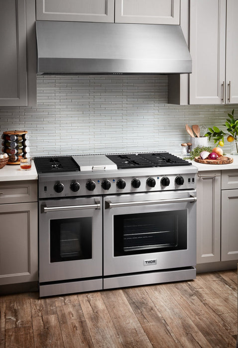 Thor Kitchen Appliance Package - 48 in. Gas Range, Range Hood, Microwave Drawer, AP-LRG4807U-5