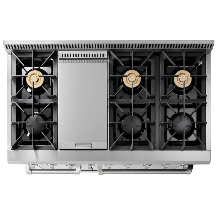 Thor Kitchen Appliance Package - 48 In. Gas Range, Range Hood, Refrigerator, Dishwasher, Microwave Drawer, Wine Cooler, AP-HRG4808U-W-14