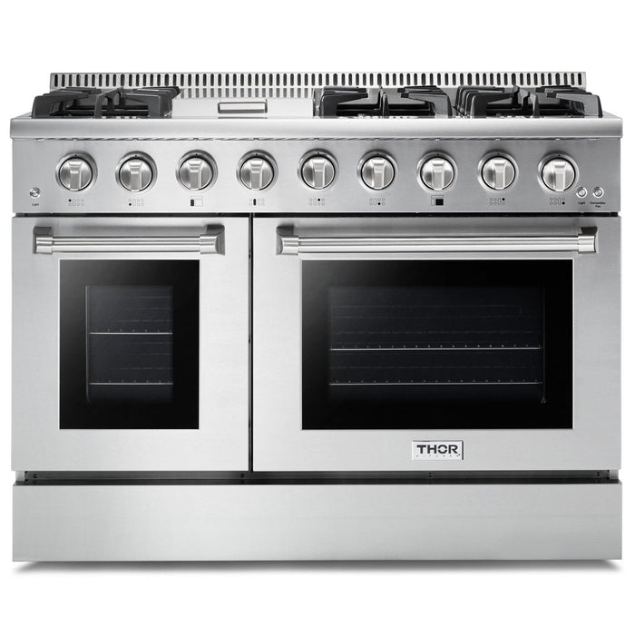 Thor Kitchen Package - 48 In. Propane Gas Range, Range Hood, Refrigerator, Dishwasher, Microwave Drawer, Wine Cooler, AP-HRG4808ULP-20