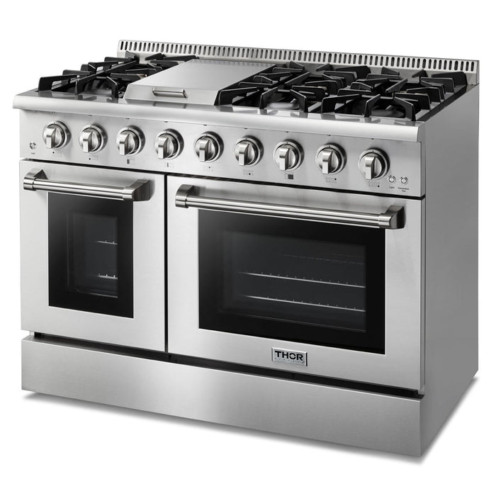 Thor Kitchen 48" Propane Gas Range in Stainless Steel with Dual Oven and Griddle, HRG4808ULP