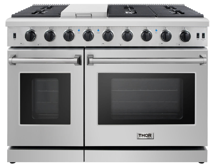 Thor Kitchen Package - 48 In. Propane Gas Range, Dishwasher, Refrigerator, Microwave Drawer, AP-LRG4807ULP-18