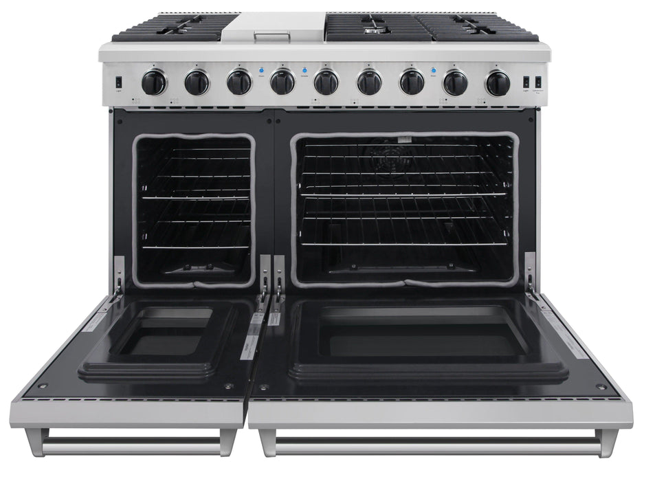 Thor Kitchen Appliance Package - 48 in. Propane Gas Range, Wall Mount Range Hood, AP-LRG4807ULP-W