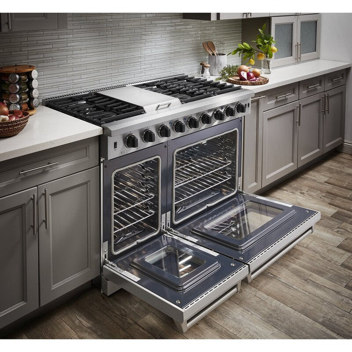Thor Kitchen Appliance Bundle - 48" Propane Gas Range, Range Hood, Refrigerator, Dishwasher, Wine Cooler, AB-LRG4807ULP-W-3