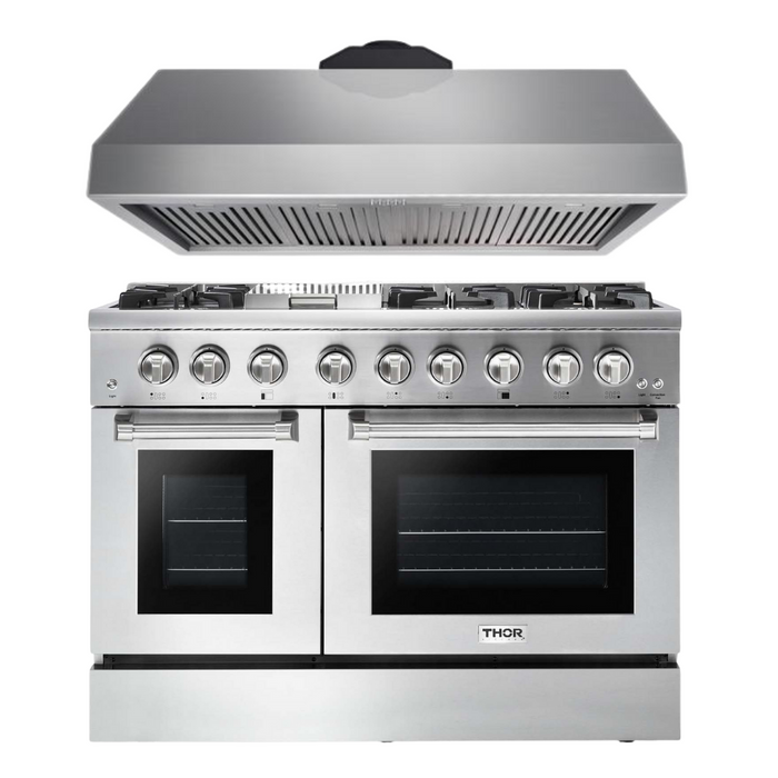 Thor Kitchen Appliance Package - 48 in. Gas Burner, Electric Oven Range and Range Hood, AP-HRD4803U