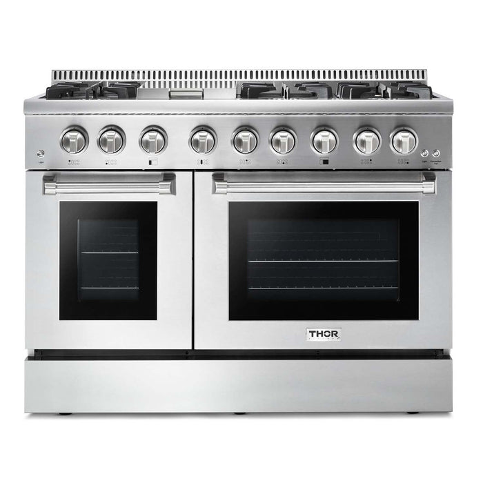 Thor Kitchen Appliance Package - 48 in. Gas Burner, Electric Oven Range and Range Hood, AP-HRD4803U