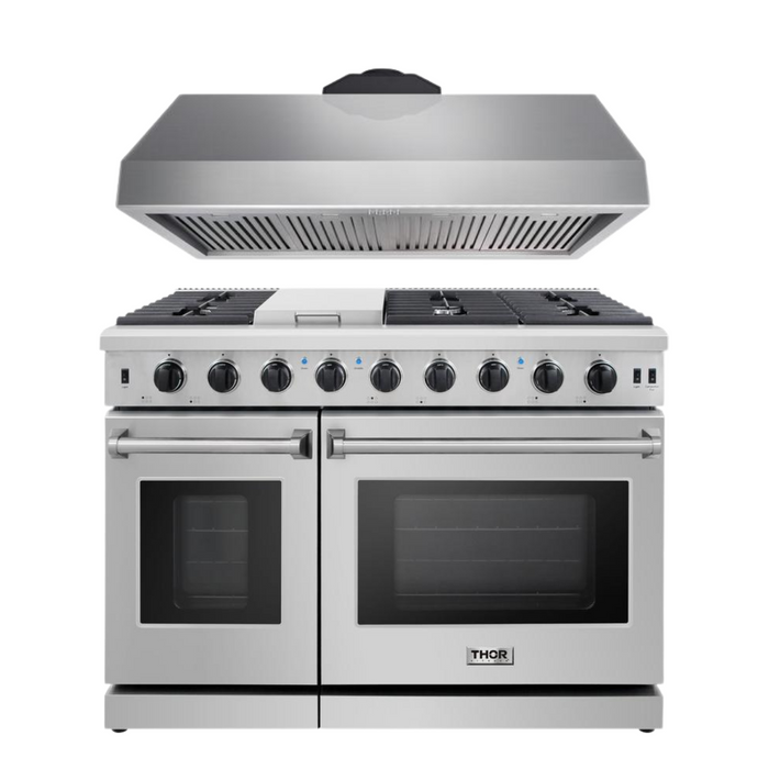 Thor Kitchen Appliance Bundle - 48 in. Propane Gas Range and Range Hood, AB-LRG4807ULP
