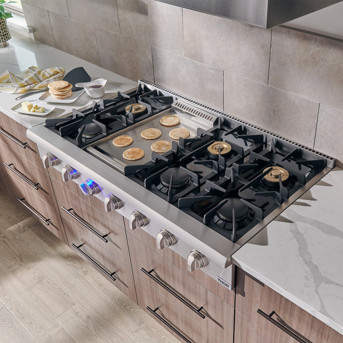 Thor Kitchen 48" Natural Gas Rangetop in Stainless Steel with 6 Burners and Griddle, HRT4806U