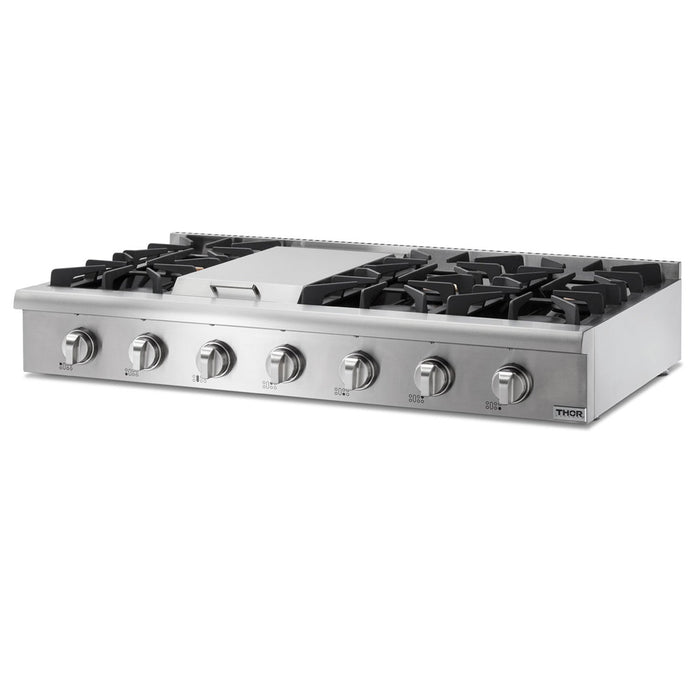 Thor Kitchen 48" Natural Gas Rangetop in Stainless Steel with 6 Burners and Griddle, HRT4806U