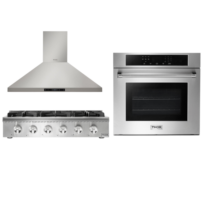 Thor Kitchen Appliance Package - 36 In. Gas Cooktop, Range Hood, Wall Oven, AP-HRT3618U-2