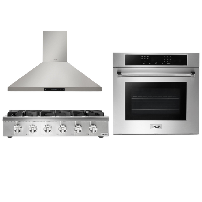 Thor Kitchen Appliance Package - 36 In. Propane Gas Rangetop, Range Hood, Wall Oven, AP-HRT3618ULP-2