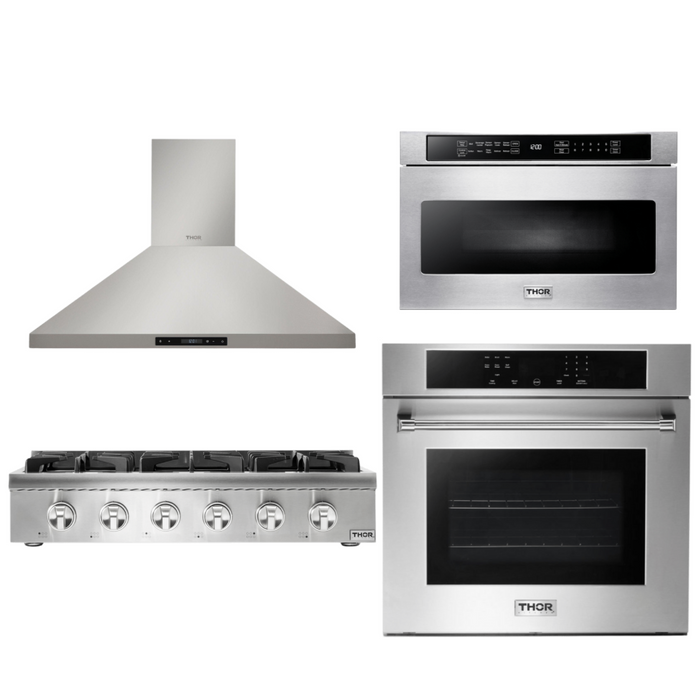 Thor Kitchen Appliance Package - 36 In. Propane Gas Rangetop, Range Hood, Wall Oven, Microwave, AP-HRT3618ULP-3