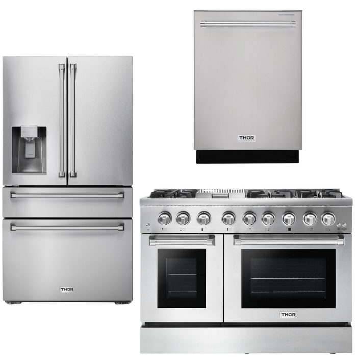 Thor Kitchen Appliance Package - 48 In. Propane Gas Burner, Electric Oven Range, Refrigerator with Water and Ice Dispenser, Dishwasher, AP-HRD4803ULP-9