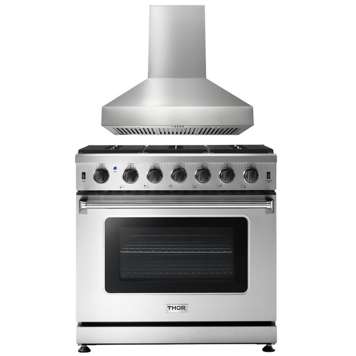 Thor Kitchen Appliance Package 36 Inch Gas Range, Range Hood, AP-LRG3601U-W