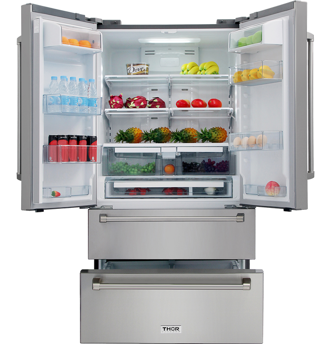 Thor Kitchen Appliance Bundle - 30" Wall Oven, 36" Drop-In Cooktop, Range Hood, Refrigerator & Dishwasher, AB-HEW3001-DC-36-2