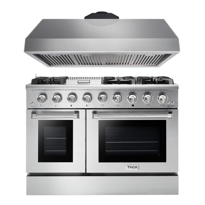 Thor Kitchen Appliance Package - Professional 48 in. Gas Range, Range Hood, AP-HRG4808U