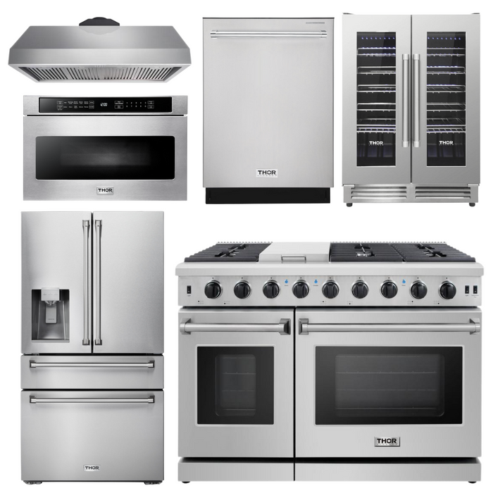 Thor Kitchen Appliance Bundle - 48 in. Propane Gas Range in a 6 Piece Kitchen Package, AB-LRG4807ULP-14