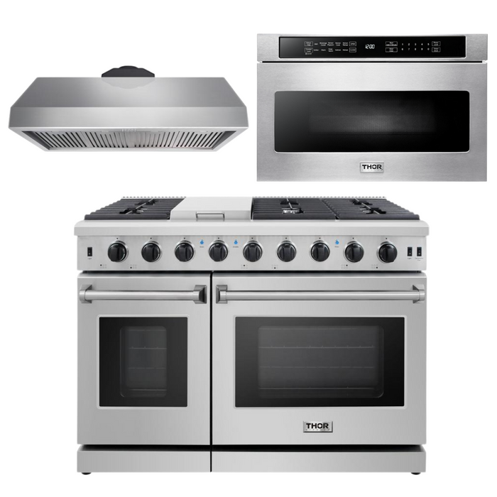 Thor Kitchen Appliance Package - 48 in. Gas Range, Range Hood, Microwave Drawer, AP-LRG4807U-5