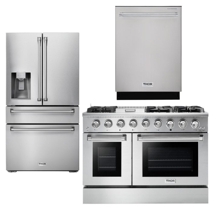 Thor Kitchen Professional Appliance Package - 48 in. Propane Gas Range, Refrigerator with Water and Ice Dispenser, Dishwasher, AP-HRG4808ULP-9