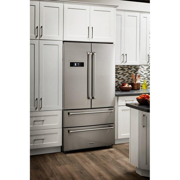 Thor Kitchen Appliance Package - 36" Electric Range, Range Hood, Refrigerator, Dishwasher, Wine Cooler, AP-HRE3601-C-3