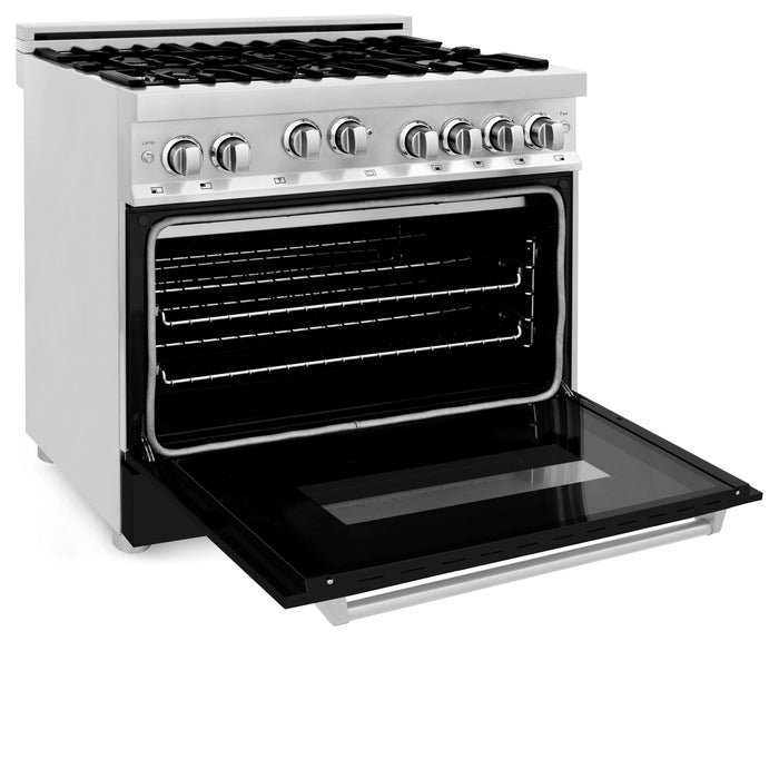 ZLINE 36" All Gas Range in Stainless Steel with Black Matte Door, RG-BLM-36