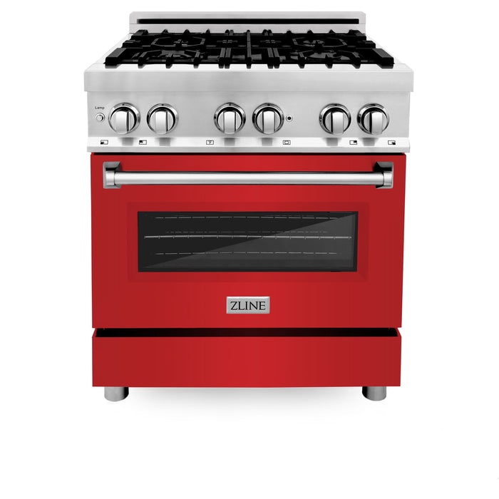 ZLINE 30" Dual Fuel Range in Stainless Steel with Red Matte Door, RA-RM-30