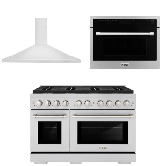 ZLINE Appliance Package - 48" Gas Range, Range Hood and Microwave Oven, 3KP-SGRRH48-MO