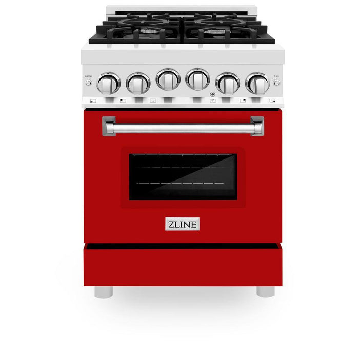 ZLINE 24" All Gas Range In Stainless Steel With Red Matte Door, RG-RM-24